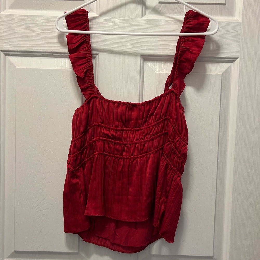 Satin red blouse from Anthropologie